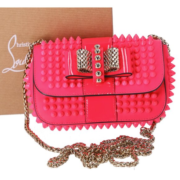 Christian Louboutin Sweet Charity Spike Calfskin Shoulder Bag Hot Pink